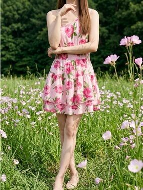 Band of the Free Boho Pink Floral Mini Dress | Light Pink Floral Print Summer